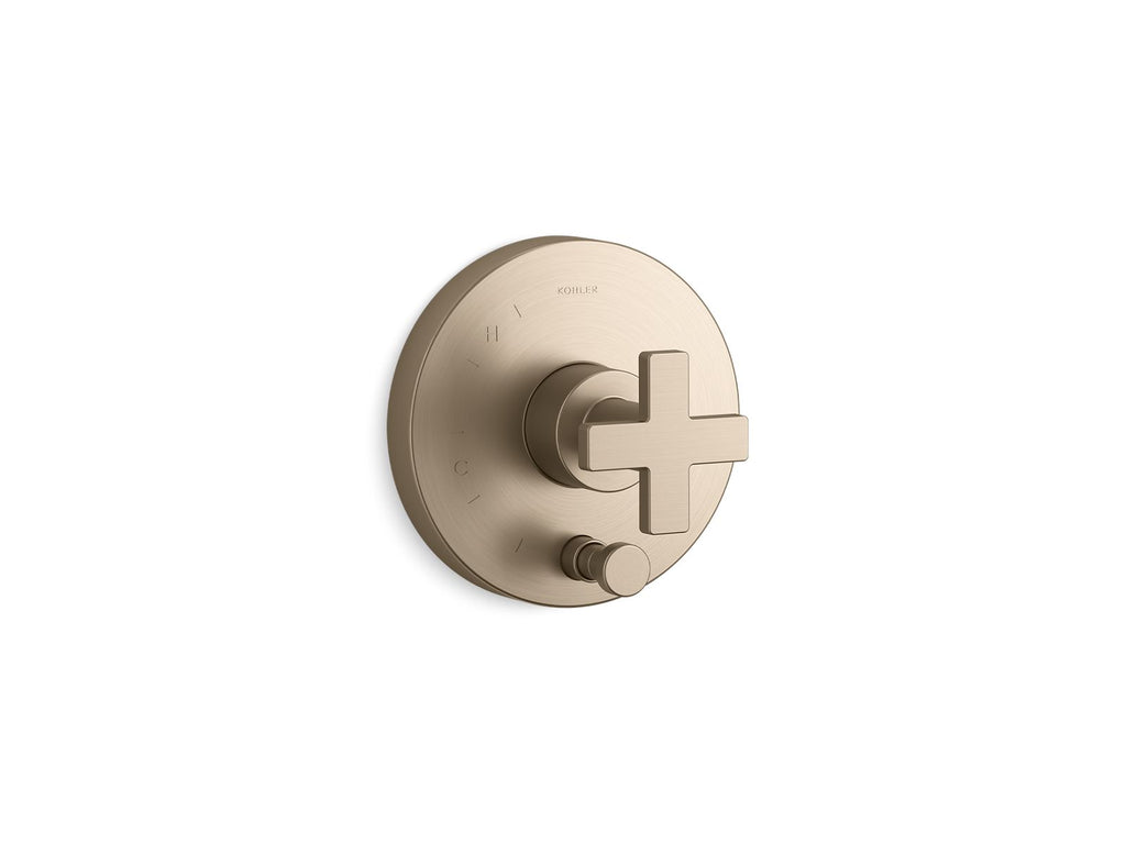 KOHLER K-T73117-3-BV Composed Rite-Temp Valve Trim With Push-Button Diverter And Cross Handle - Vibrant Brushed Bronze