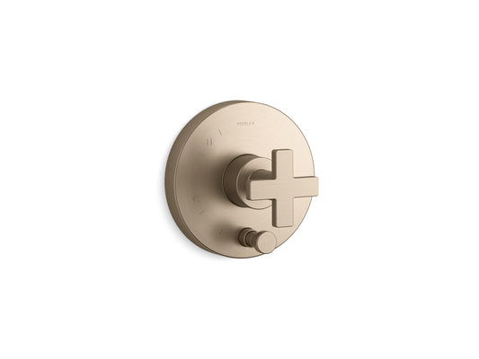 KOHLER K-T73117-3-BV Composed Rite-Temp valve trim with push-button diverter and cross handle - Vibrant Brushed Bronze