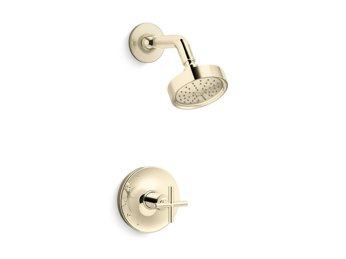 KOHLER K-TS14422-3G-AF Purist Rite-Temp Shower Trim Kit With Cross Handle, 1.75 Gpm - Vibrant French Gold
