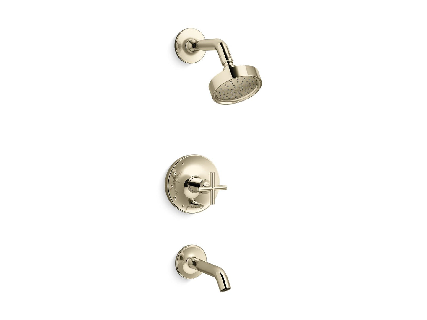 KOHLER K-T14420-3G-AF Purist Rite-Temp Bath And Shower Trim Kit With Push-Button Diverter And Cross Handle, 1.75 Gpm In Vibrant French Gold