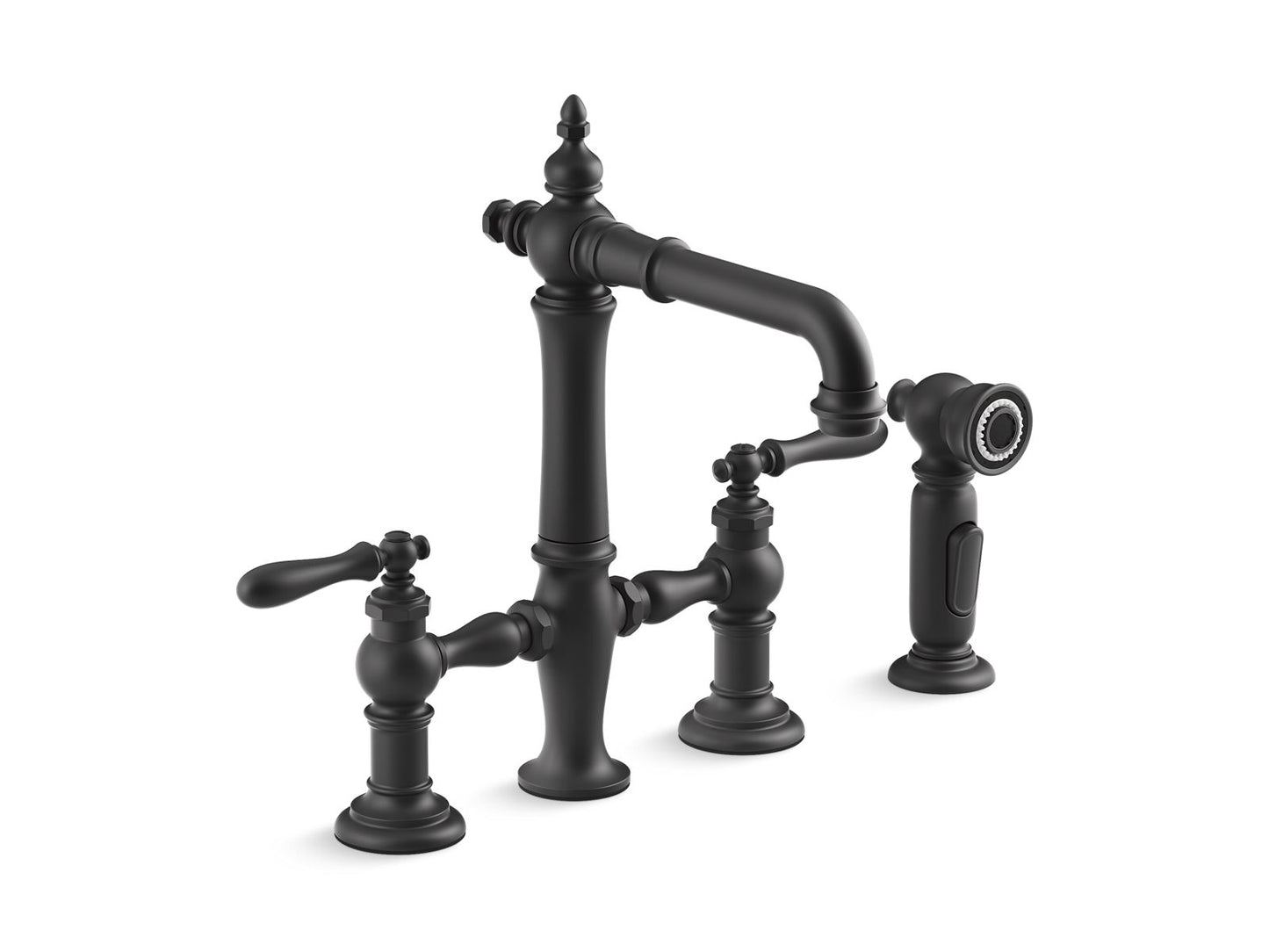 KOHLER K-76520-4-BL Artifacts Two-Hole Bridge Bar Sink Faucet With Side Sprayer In Matte Black