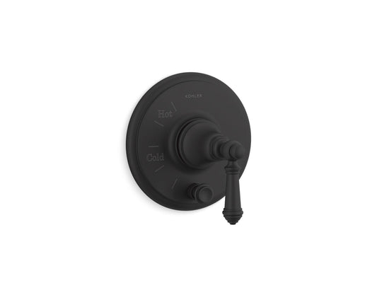 KOHLER K-T72768-4-BL Artifacts Rite-Temp Valve Trim With Push-Button Diverter And Lever Handle In Matte Black