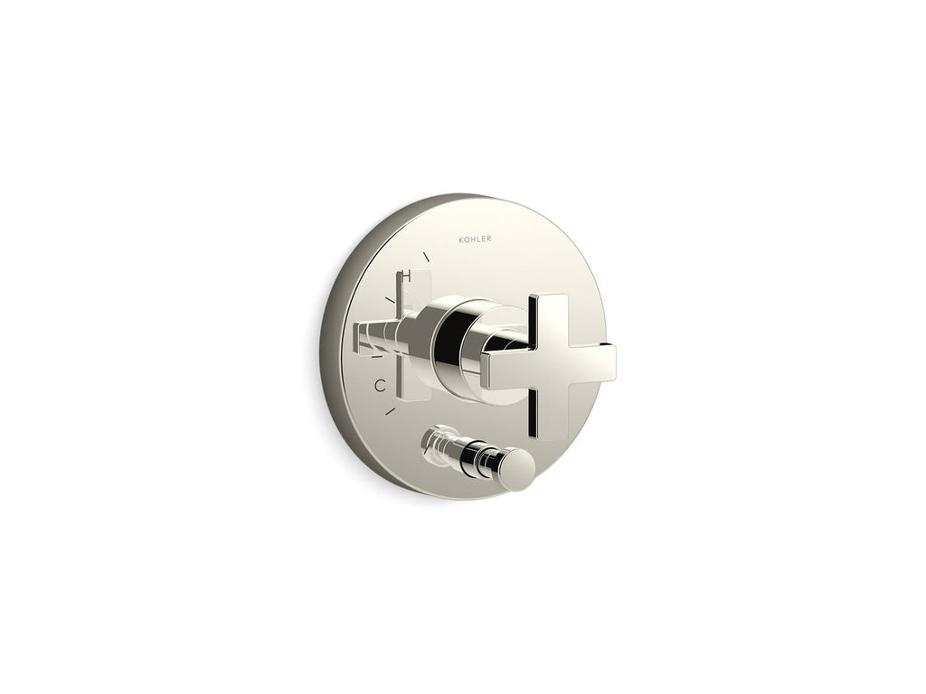 KOHLER K-T73117-3-SN Composed Rite-Temp Valve Trim With Push-Button Diverter And Cross Handle - Vibrant Polished Nickel