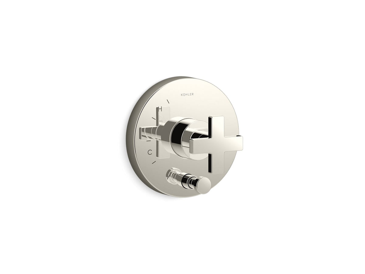 KOHLER K-T73117-3-SN Composed Rite-Temp Valve Trim With Push-Button Diverter And Cross Handle - Vibrant Polished Nickel