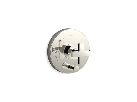 KOHLER K-T73117-3-SN Composed Rite-Temp valve trim with push-button diverter and cross handle - Vibrant Polished Nickel