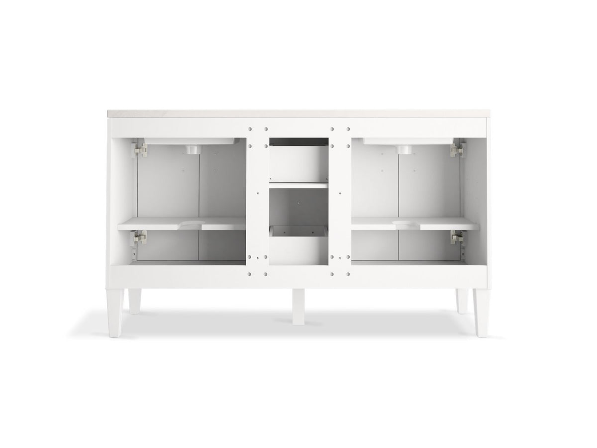 KOHLER K-33547-ASB-0 Southerk 60" Bathroom Vanity Cabinet With Sinks And Quartz Top - White