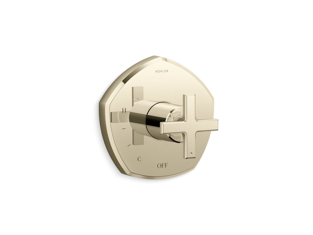 KOHLER K-TS27043-3-AF Occasion Rite-Temp Valve Trim With Cross Handle - Vibrant French Gold