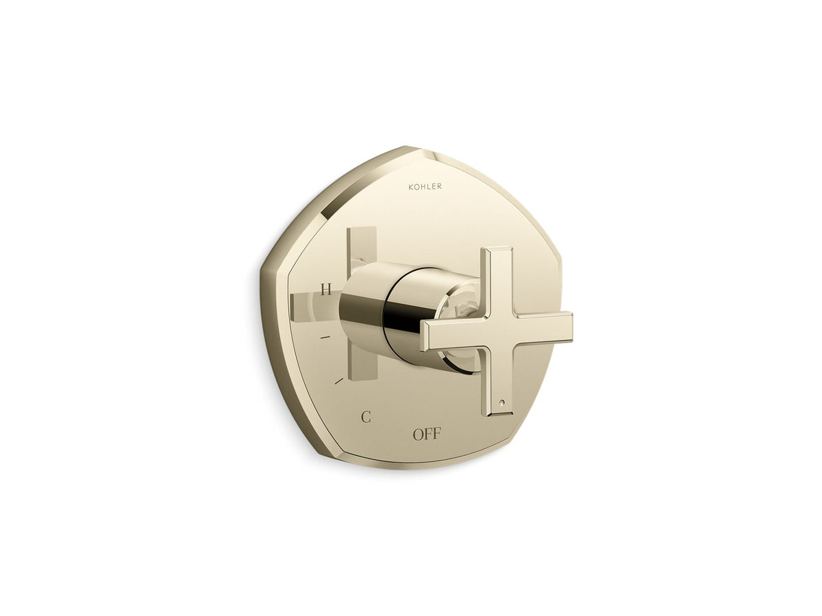 KOHLER K-TS27043-3-AF Occasion Rite-Temp Valve Trim With Cross Handle - Vibrant French Gold