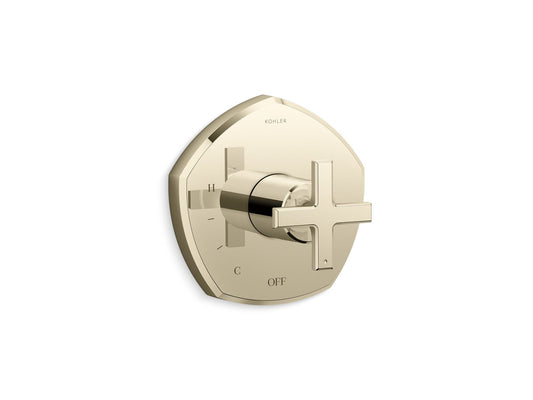 KOHLER K-TS27043-3-AF Occasion Rite-Temp valve trim with cross handle - Vibrant French Gold