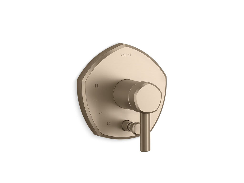 KOHLER K-T27044-4-BV Occasion Rite-Temp Valve Trim With Push-Button Diverter And Lever Handle - Vibrant Brushed Bronze