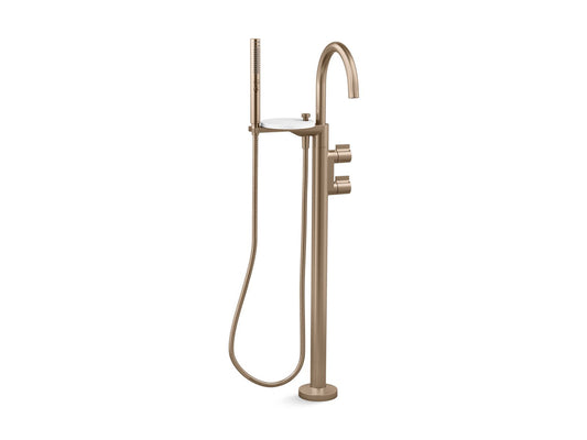 KOHLER K-T77984-4-BV Components Floor-Mount Bath Filler Trim With Lever Handles And Handshower In Vibrant Brushed Bronze