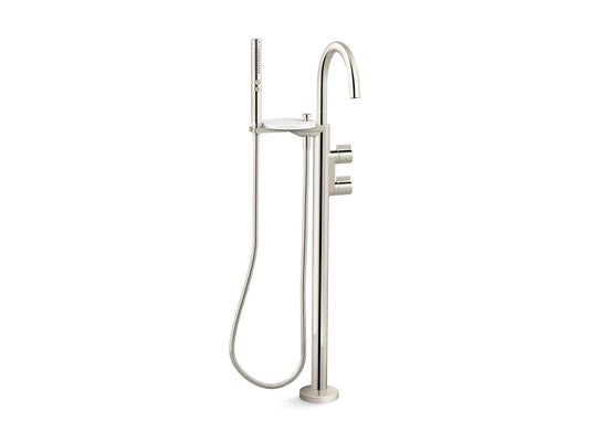 KOHLER K-T77984-4-SN Components Floor-Mount Bath Filler Trim With Lever Handles And Handshower In Vibrant Polished Nickel