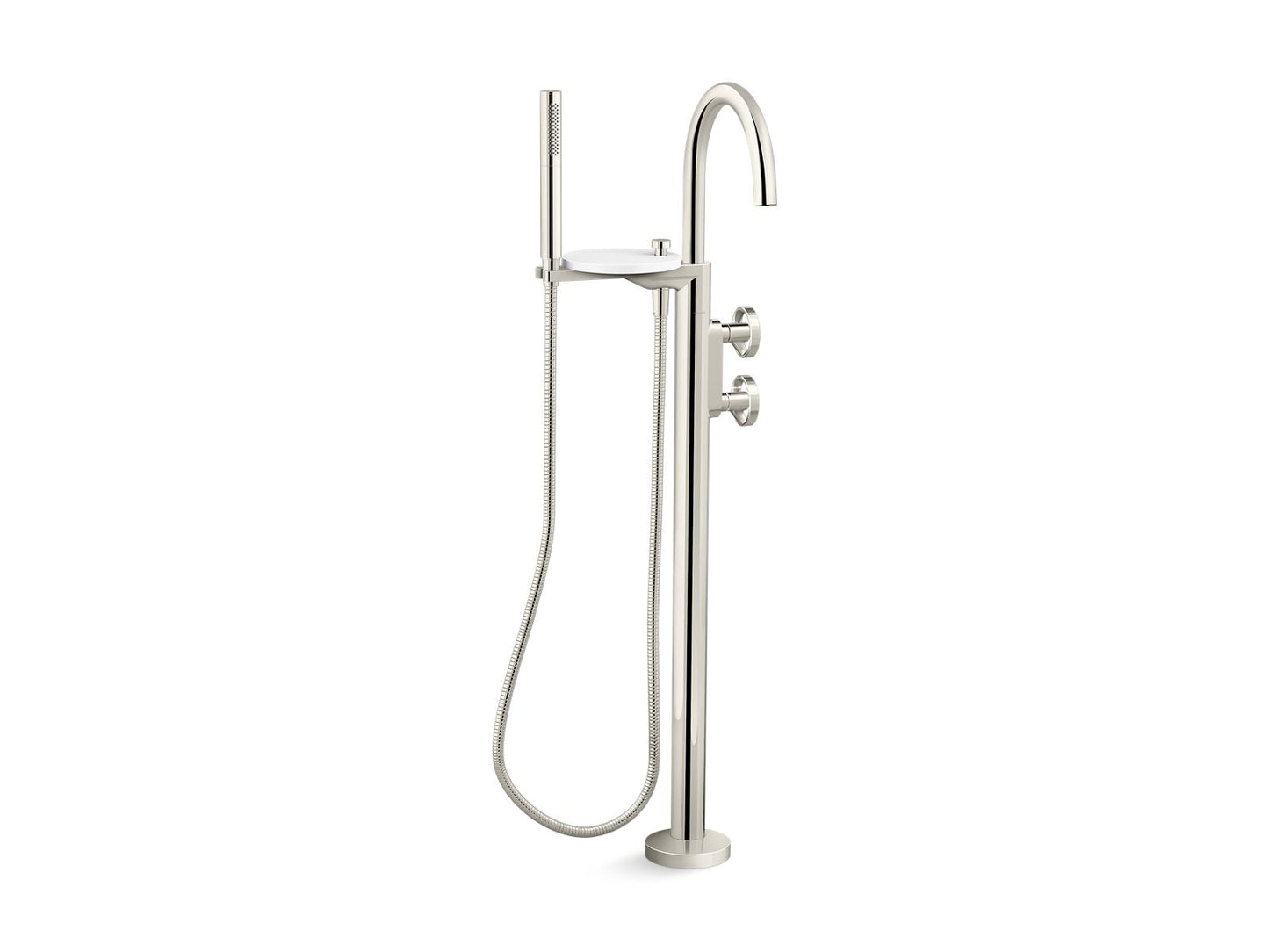 KOHLER K-T77984-9-SN Components Floor-Mount Bath Filler Trim With Industrial Handles And Handshower In Vibrant Polished Nickel