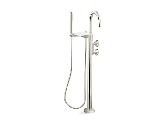 KOHLER K-T77984-9-SN Components Floor-Mount Bath Filler Trim With Industrial Handles And Handshower In Vibrant Polished Nickel