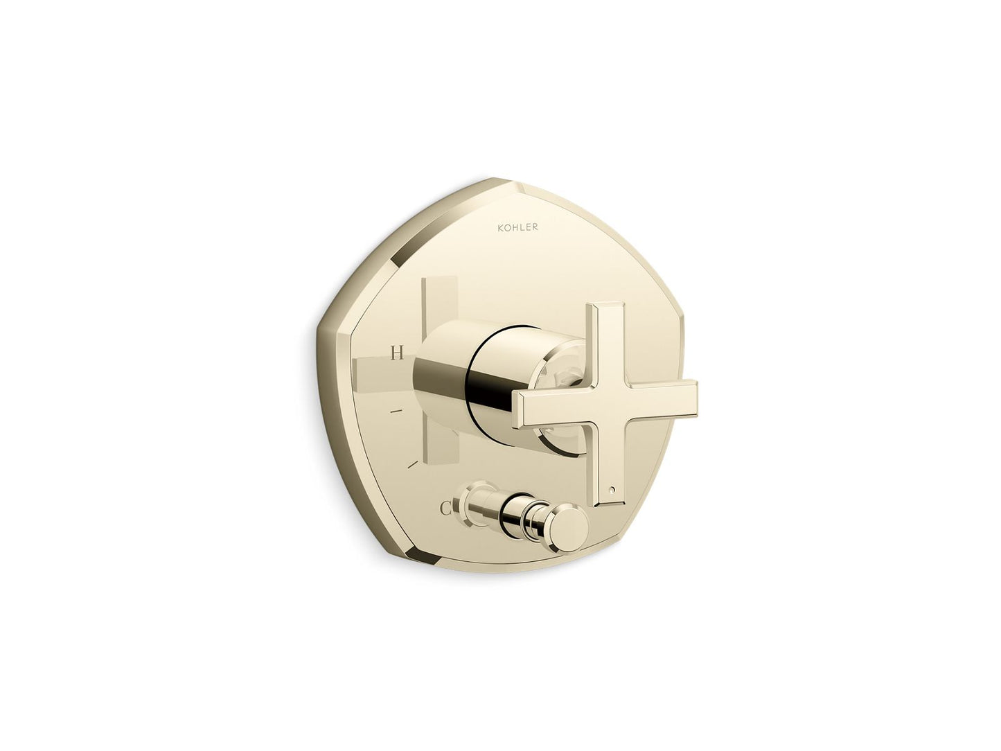 KOHLER K-T27044-3-AF Occasion Rite-Temp Valve Trim With Push-Button Diverter And Cross Handle In Vibrant French Gold