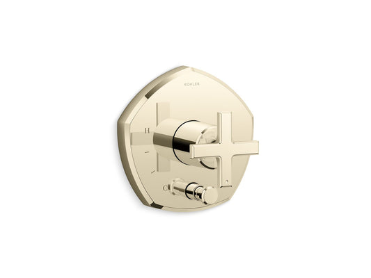 KOHLER K-T27044-3-AF Occasion Rite-Temp Valve Trim With Push-Button Diverter And Cross Handle In Vibrant French Gold