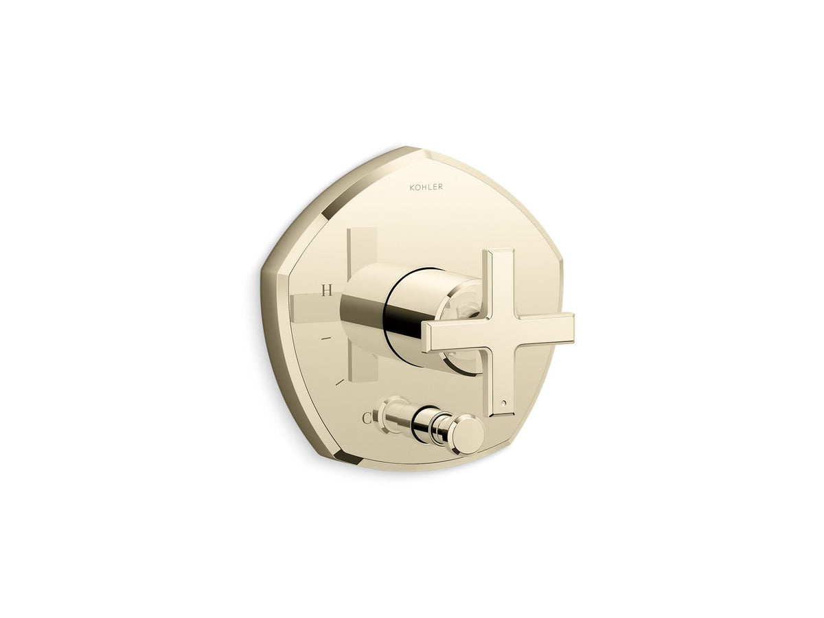 KOHLER K-T27044-3-AF Occasion Rite-Temp Valve Trim With Push-Button Diverter And Cross Handle - Vibrant French Gold