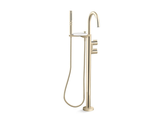 KOHLER K-T77984-4-AF Components Floor-Mount Bath Filler Trim With Lever Handles And Handshower In Vibrant French Gold