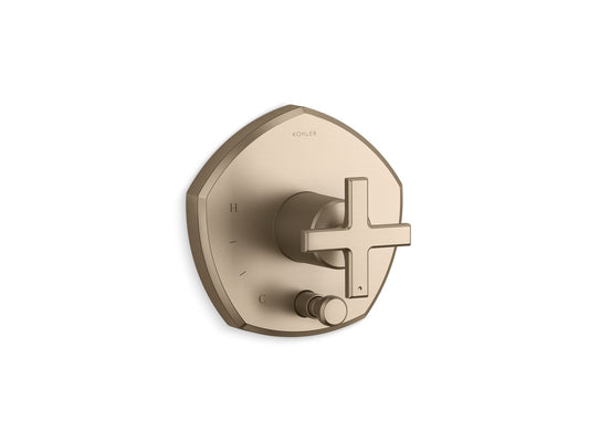 KOHLER K-T27044-3-BV Occasion Rite-Temp Valve Trim With Push-Button Diverter And Cross Handle In Vibrant Brushed Bronze