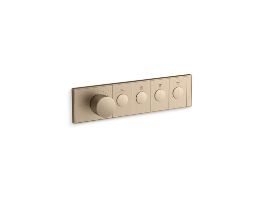 KOHLER K-26348-9-BV Anthem Four-Outlet Recessed Mechanical Thermostatic Valve Control In Vibrant Brushed Bronze