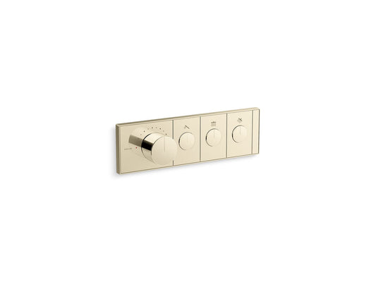 KOHLER K-26347-9-AF Anthem Three-Outlet Recessed Mechanical Thermostatic Valve Control In Vibrant French Gold