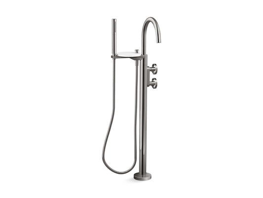 KOHLER K-T77984-9-TT Components Floor-Mount Bath Filler Trim With Industrial Handles And Handshower In Titanium