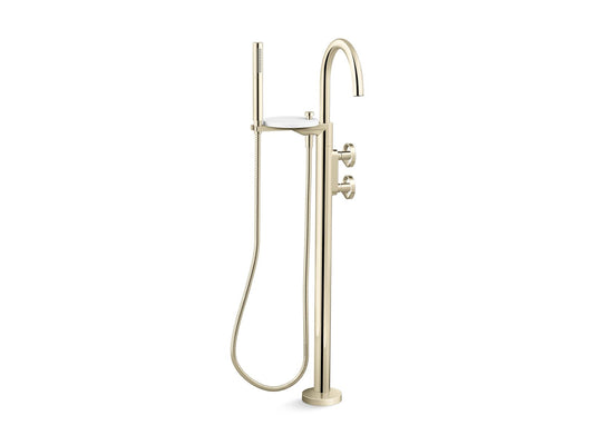 KOHLER K-T77984-9-AF Components Floor-Mount Bath Filler Trim With Industrial Handles And Handshower In Vibrant French Gold