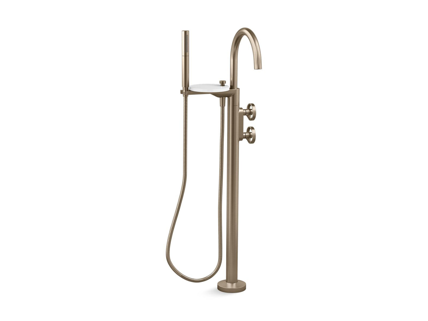 KOHLER K-T77984-9-BV Components Floor-Mount Bath Filler Trim With Industrial Handles And Handshower In Vibrant Brushed Bronze