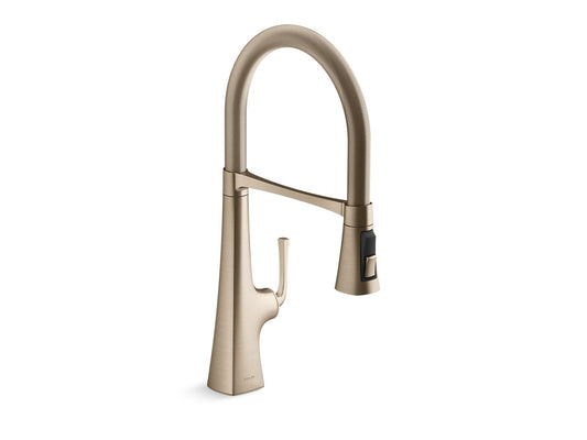 KOHLER K-22061-BV Graze Semi-Professional Kitchen Sink Faucet With Three-Function Sprayhead In Vibrant Brushed Bronze