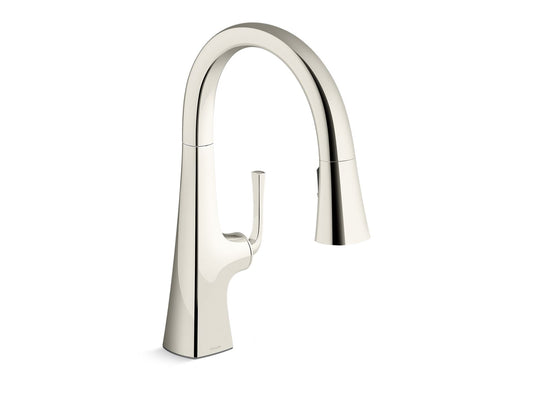 KOHLER K-22063-SN Graze Pull-Down Kitchen Sink Faucet With Three-Function Sprayhead In Vibrant Polished Nickel