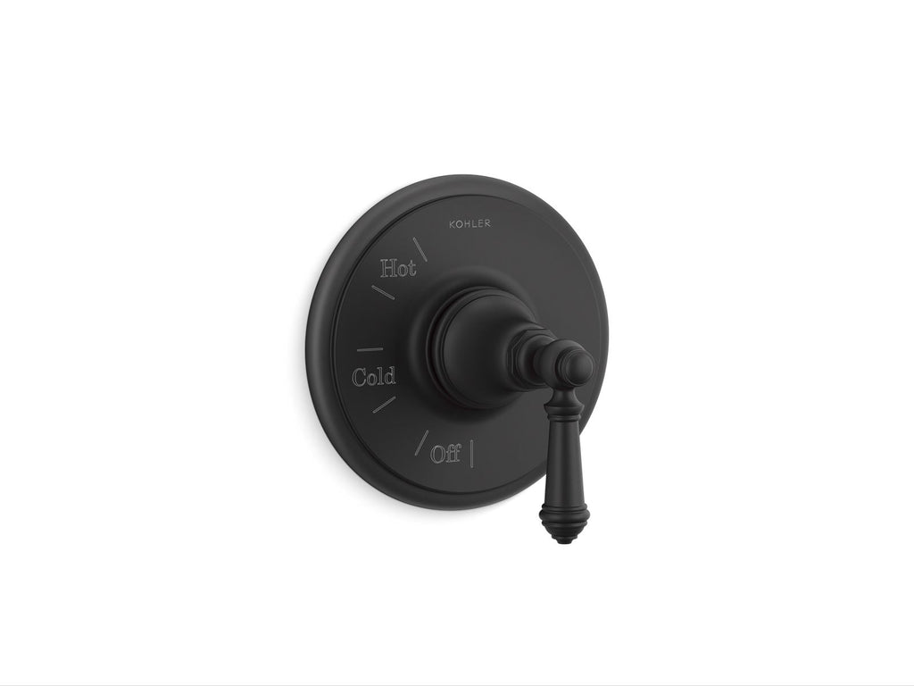 KOHLER K-TS72767-4-BL Artifacts Rite-Temp Valve Trim With Lever Handle - Matte Black