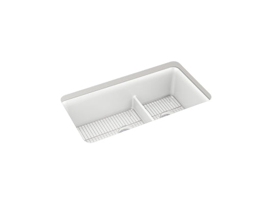 KOHLER K-27786-CM6 Cairn Smart Divide 33-1/2" Undermount Double-Bowl Kitchen Sink In Matte White