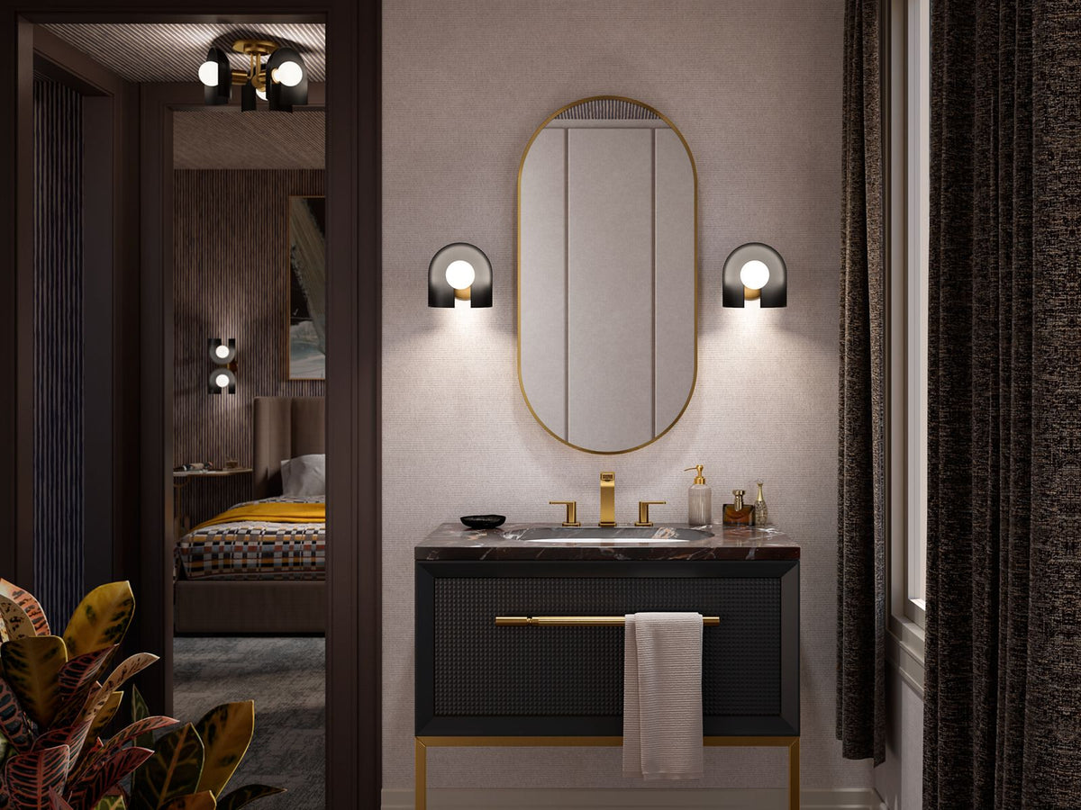 KOHLER K-31783-SC02-BML Jabot Two-Light Sconce - Black With Brass Trim