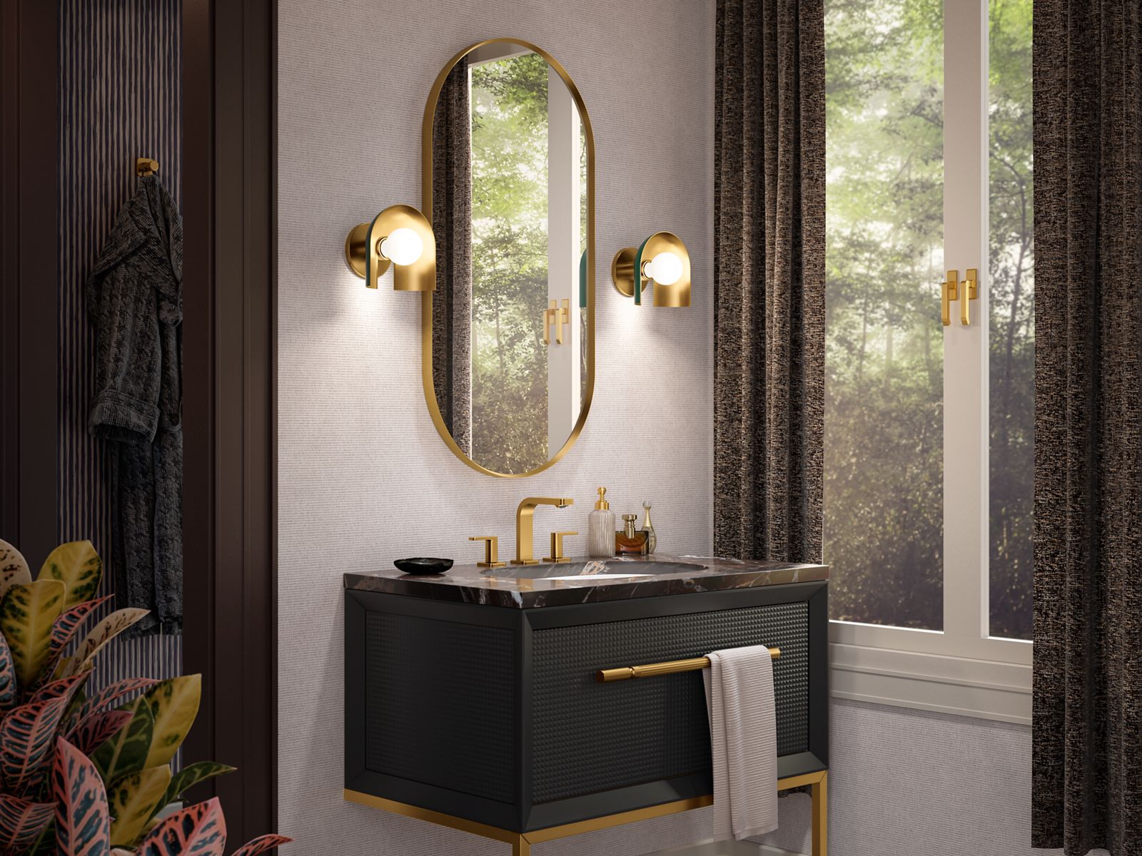 KOHLER K-31782-SC01-BML Jabot One-Light Sconce - Black With Brass Trim