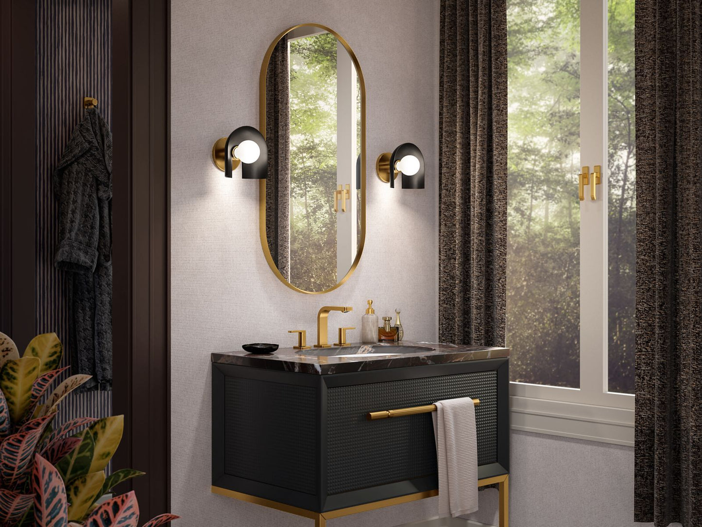 KOHLER K-31782-SC01-BML Jabot One-light sconce - Black with Brass Trim