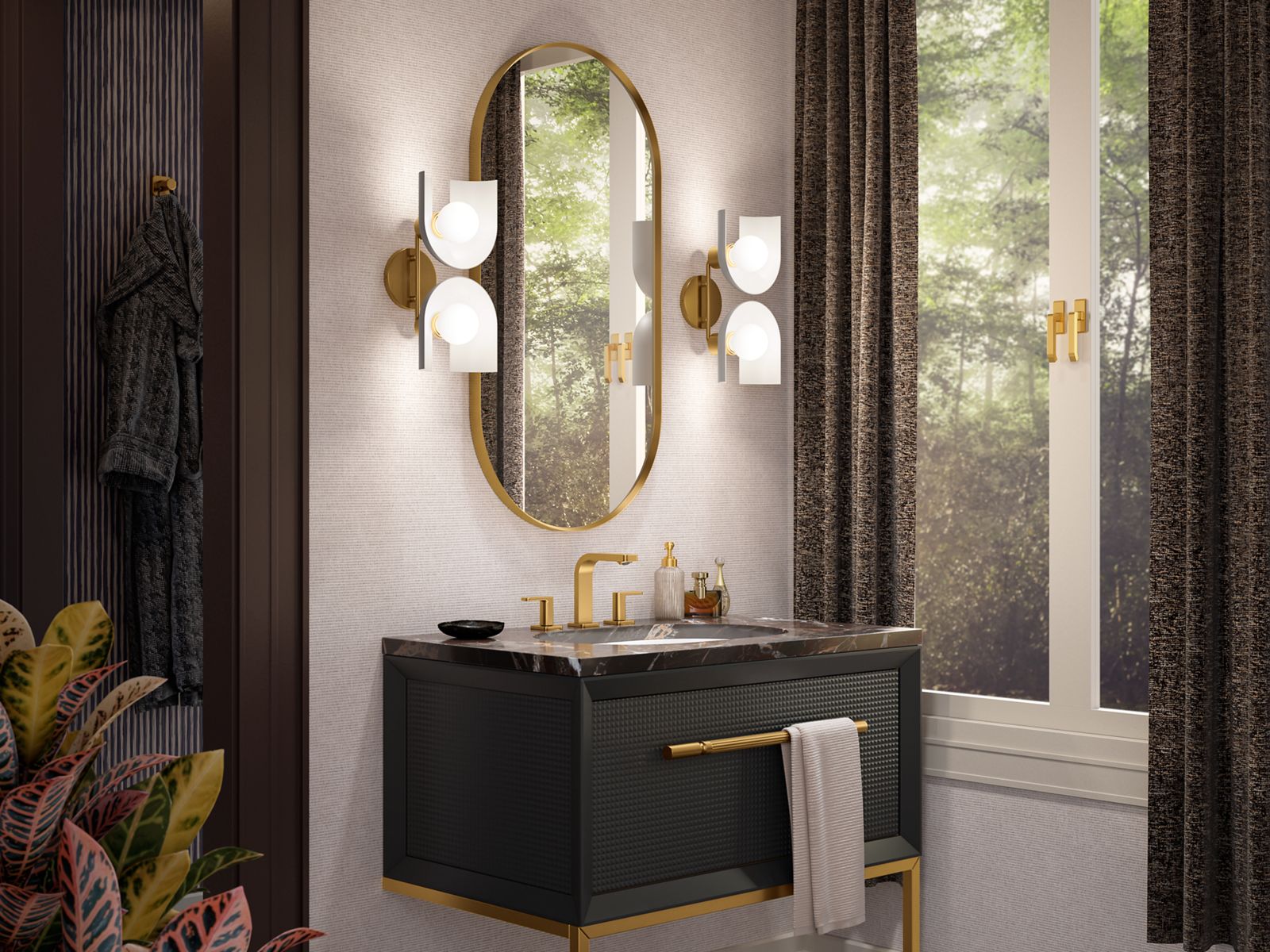 KOHLER K-31783-SC02-BML Jabot Two-Light Sconce - Black With Brass Trim