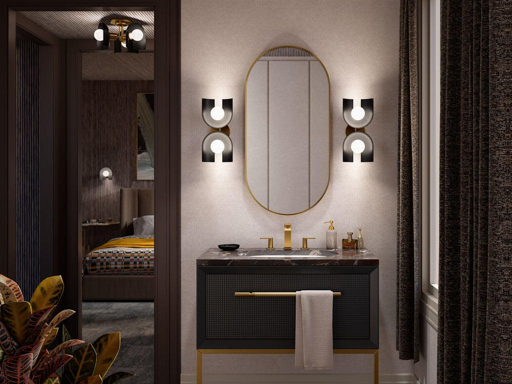 KOHLER K-31783-SC02-BML Jabot Two-Light Sconce - Black With Brass Trim