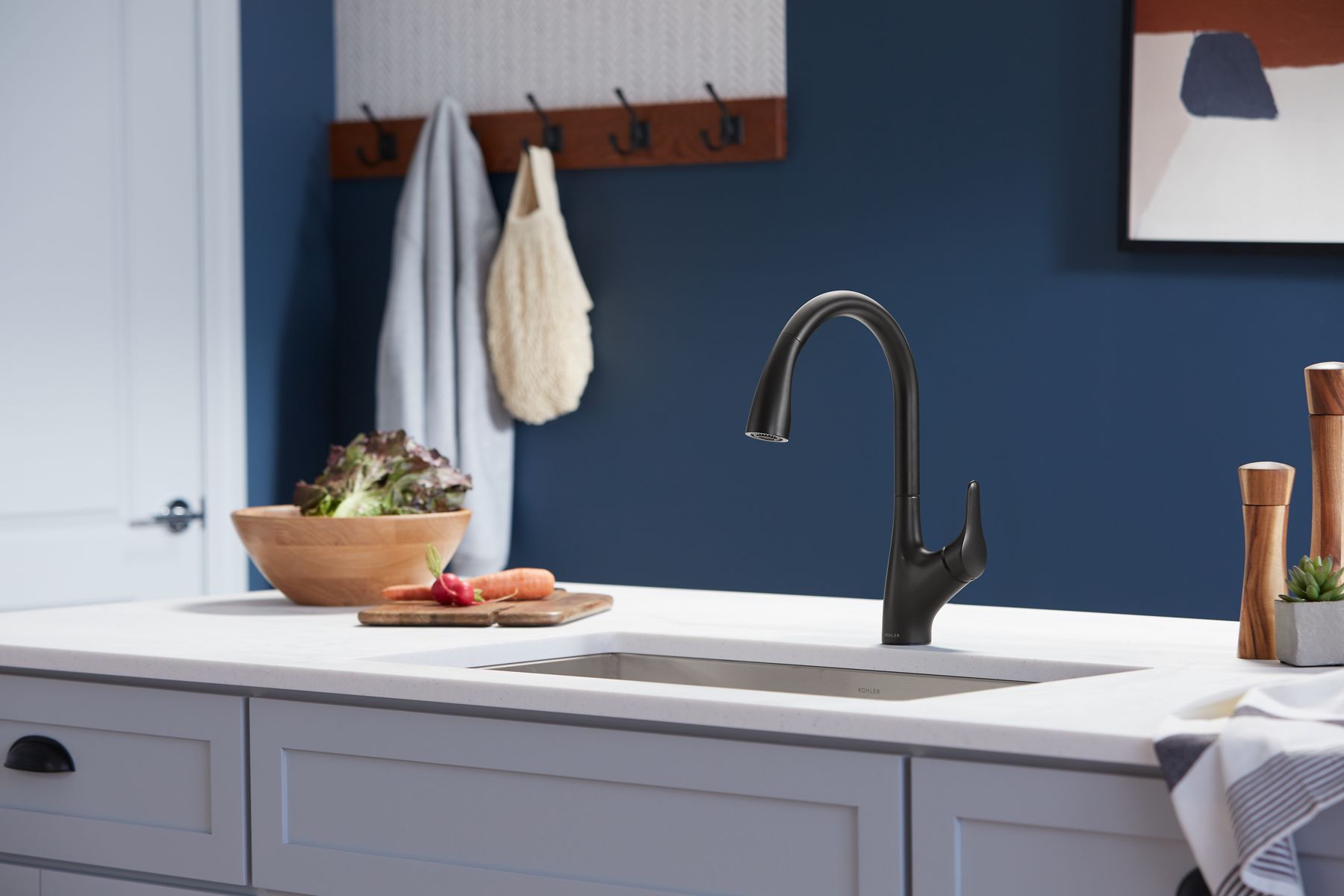 KOHLER K-30469-BL Rival Pull-Down Kitchen Sink Faucet With Two-Function Sprayhead - Matte Black
