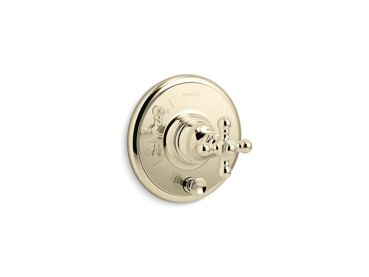 KOHLER K-T72768-3-AF Artifacts Rite-Temp Valve Trim With Push-Button Diverter And Cross Handle In Vibrant French Gold