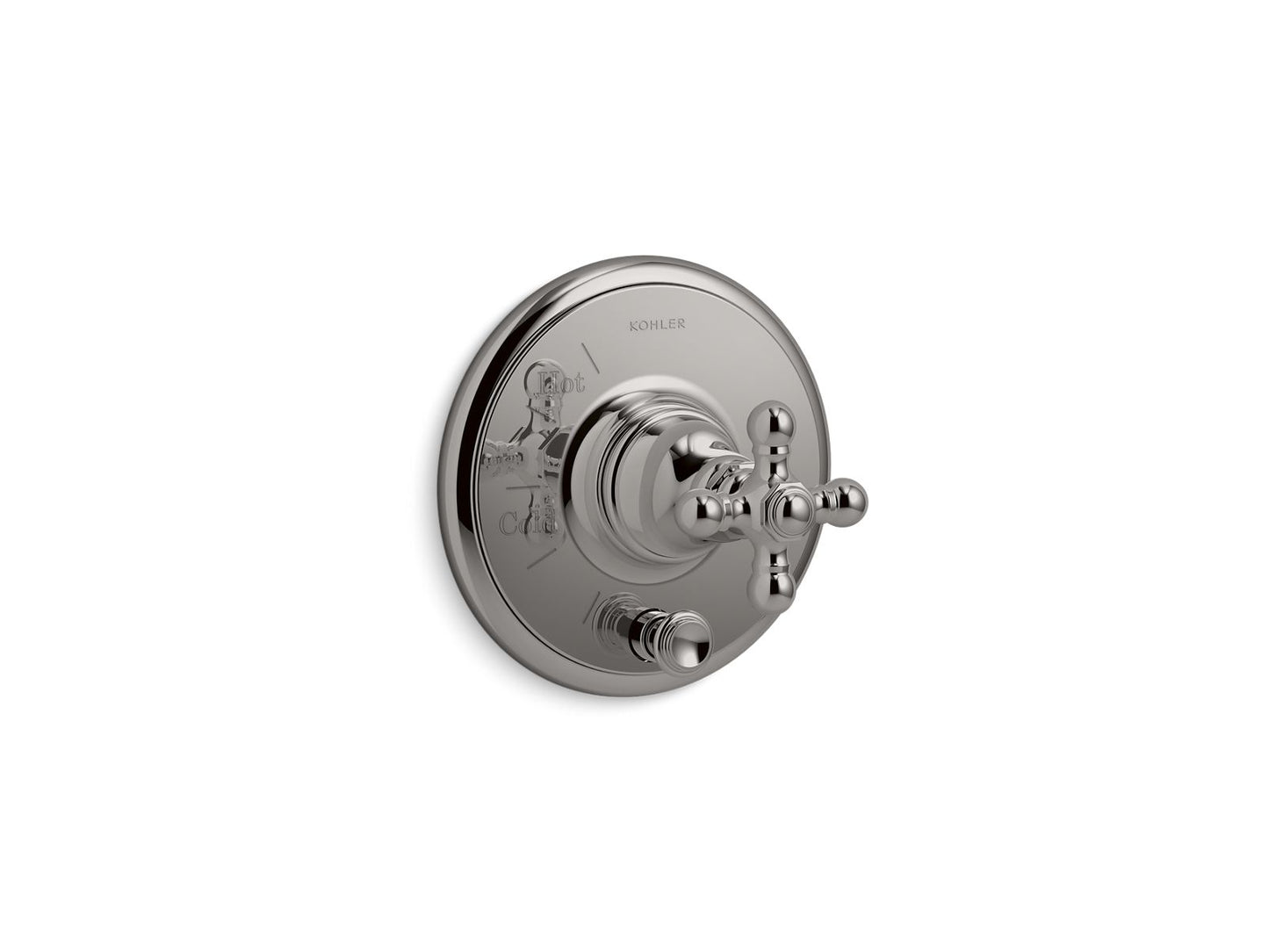 KOHLER K-T72768-3-TT Artifacts Rite-Temp Valve Trim With Push-Button Diverter And Cross Handle In Vibrant Titanium