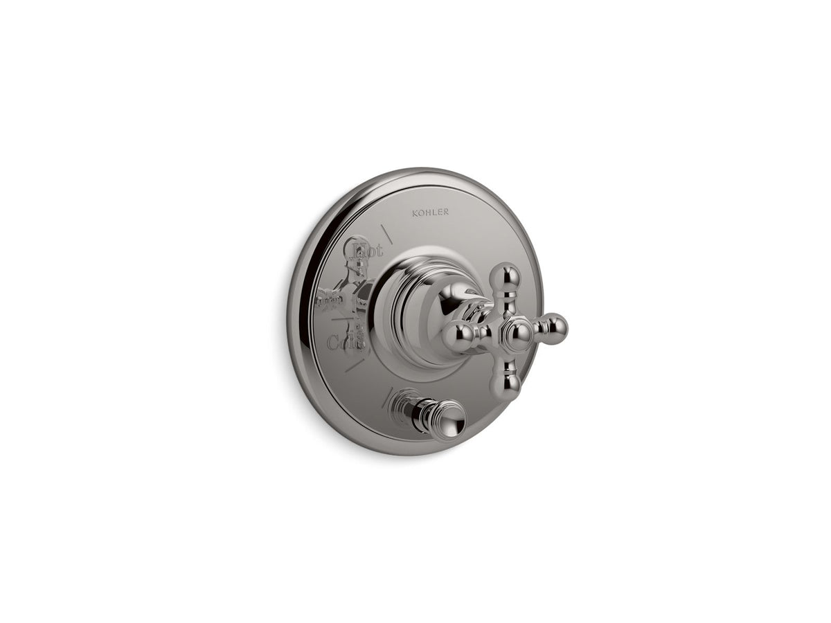 KOHLER K-T72768-3-TT Artifacts Rite-Temp Valve Trim With Push-Button Diverter And Cross Handle - Vibrant Titanium