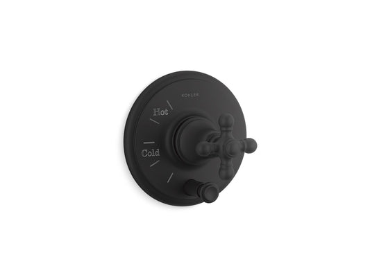 KOHLER K-T72768-3-BL Artifacts Rite-Temp Valve Trim With Push-Button Diverter And Cross Handle In Matte Black