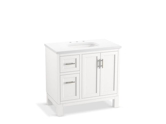 KOHLER K-31244-ASB-0 Quo 36" Bathroom Vanity Cabinet With Sink And Quartz Top In White