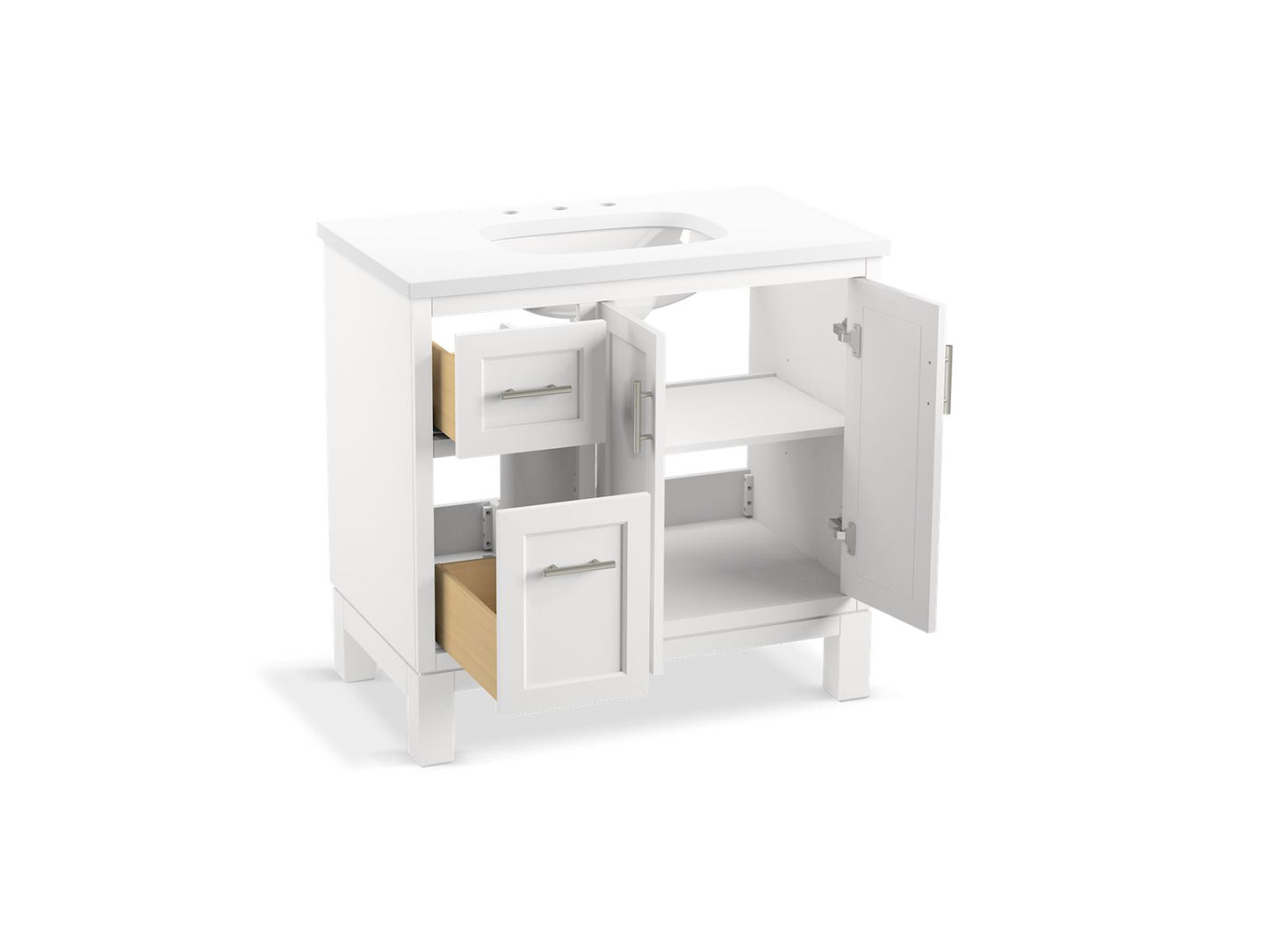 KOHLER K-31244-ASB-0 Quo 36" Bathroom Vanity Cabinet With Sink And Quartz Top In White