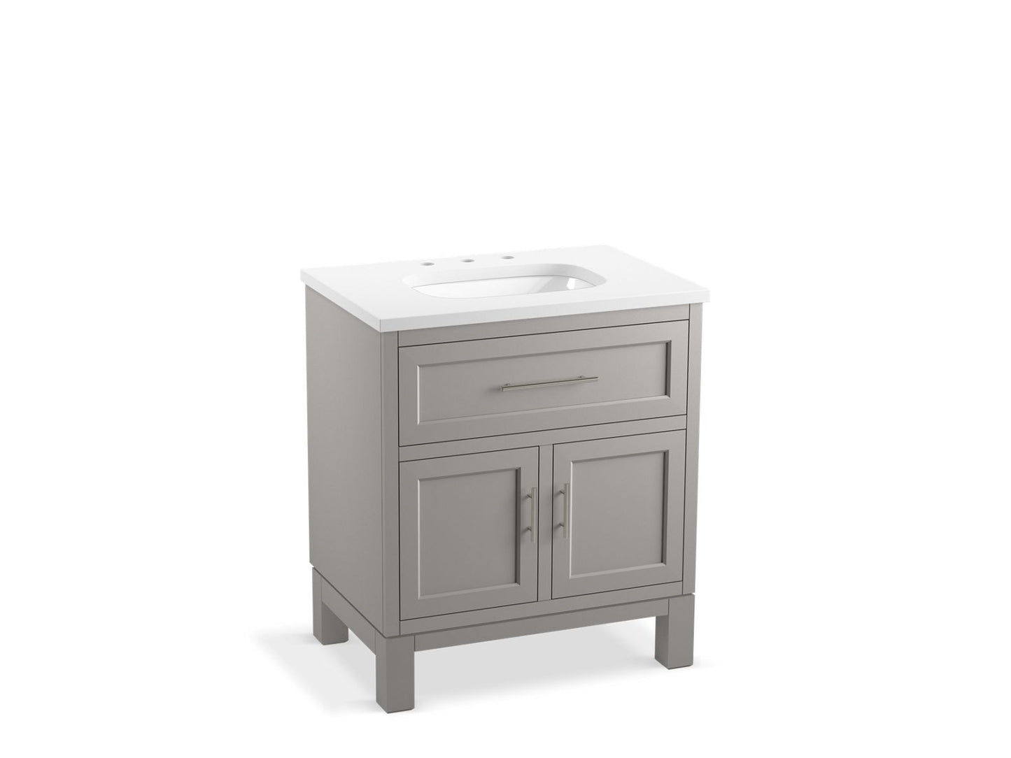 KOHLER K-28380-ASB-1WT Quo 30" Bathroom Vanity Cabinet With Sink And Quartz Top In Mohair Grey