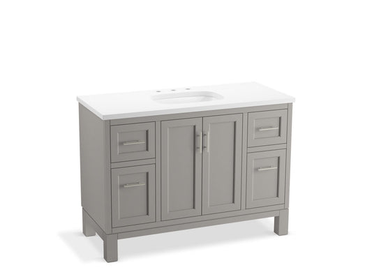 KOHLER K-28383-ASB-1WT Quo 48" Bathroom Vanity Cabinet With Sink And Quartz Top In Mohair Grey