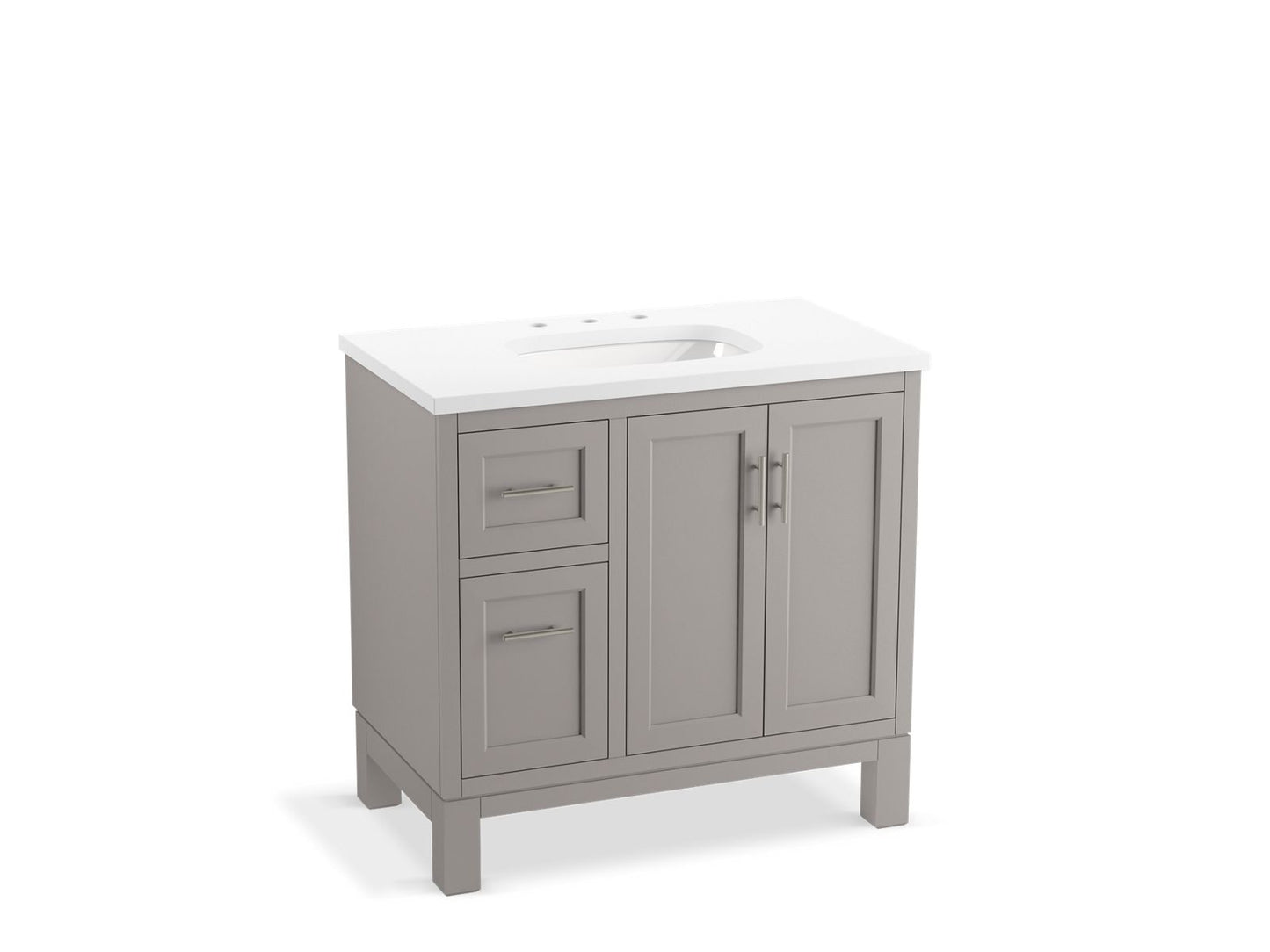 KOHLER K-31244-ASB-1WT Quo 36" Bathroom Vanity Cabinet With Sink And Quartz Top In Mohair Grey