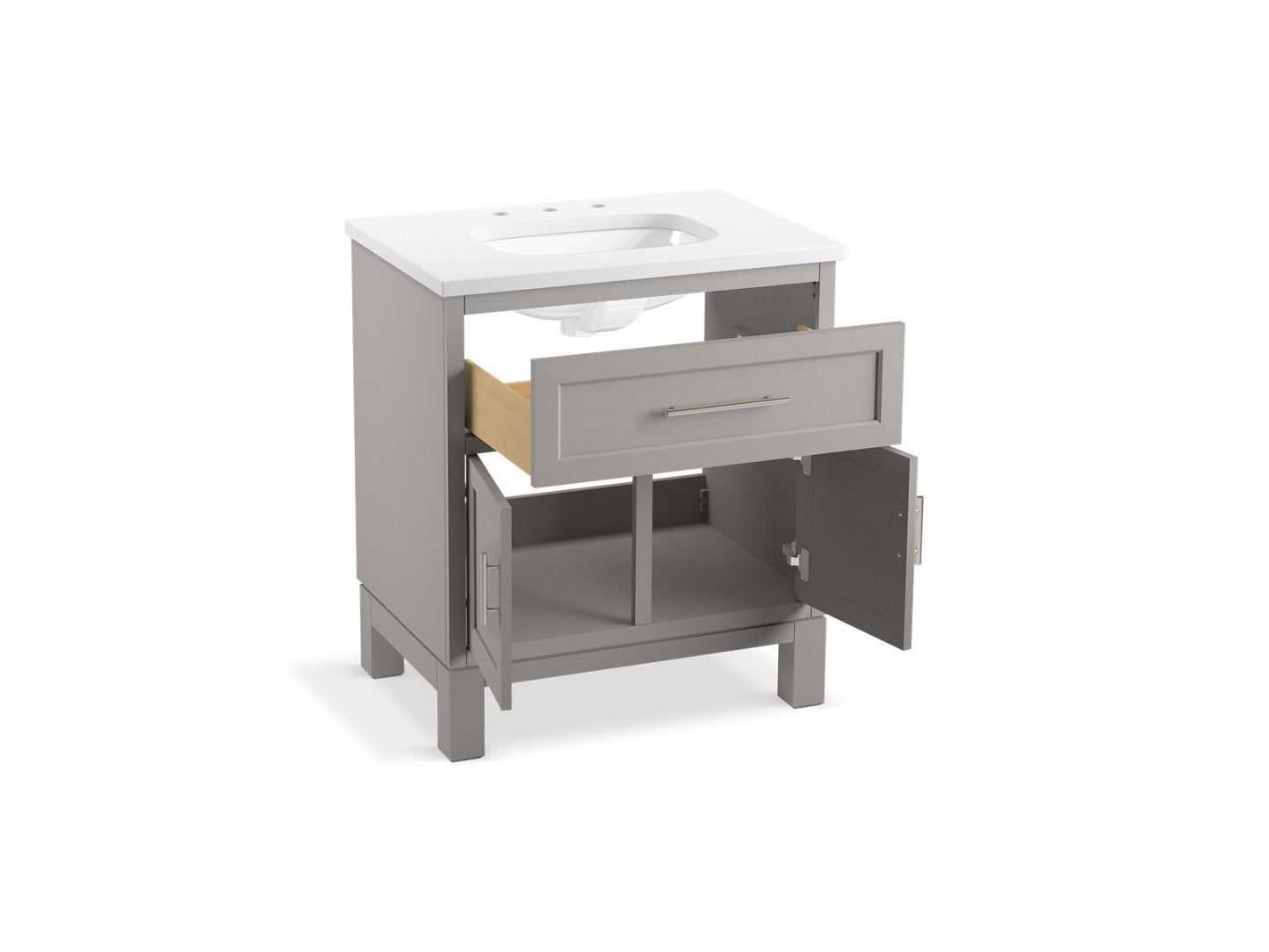 KOHLER K-28380-ASB-1WT Quo 30" Bathroom Vanity Cabinet With Sink And Quartz Top In Mohair Grey