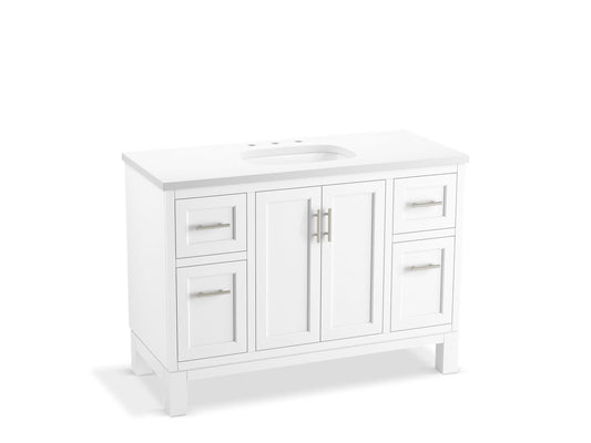 KOHLER K-28383-ASB-0 Quo 48" Bathroom Vanity Cabinet With Sink And Quartz Top In White