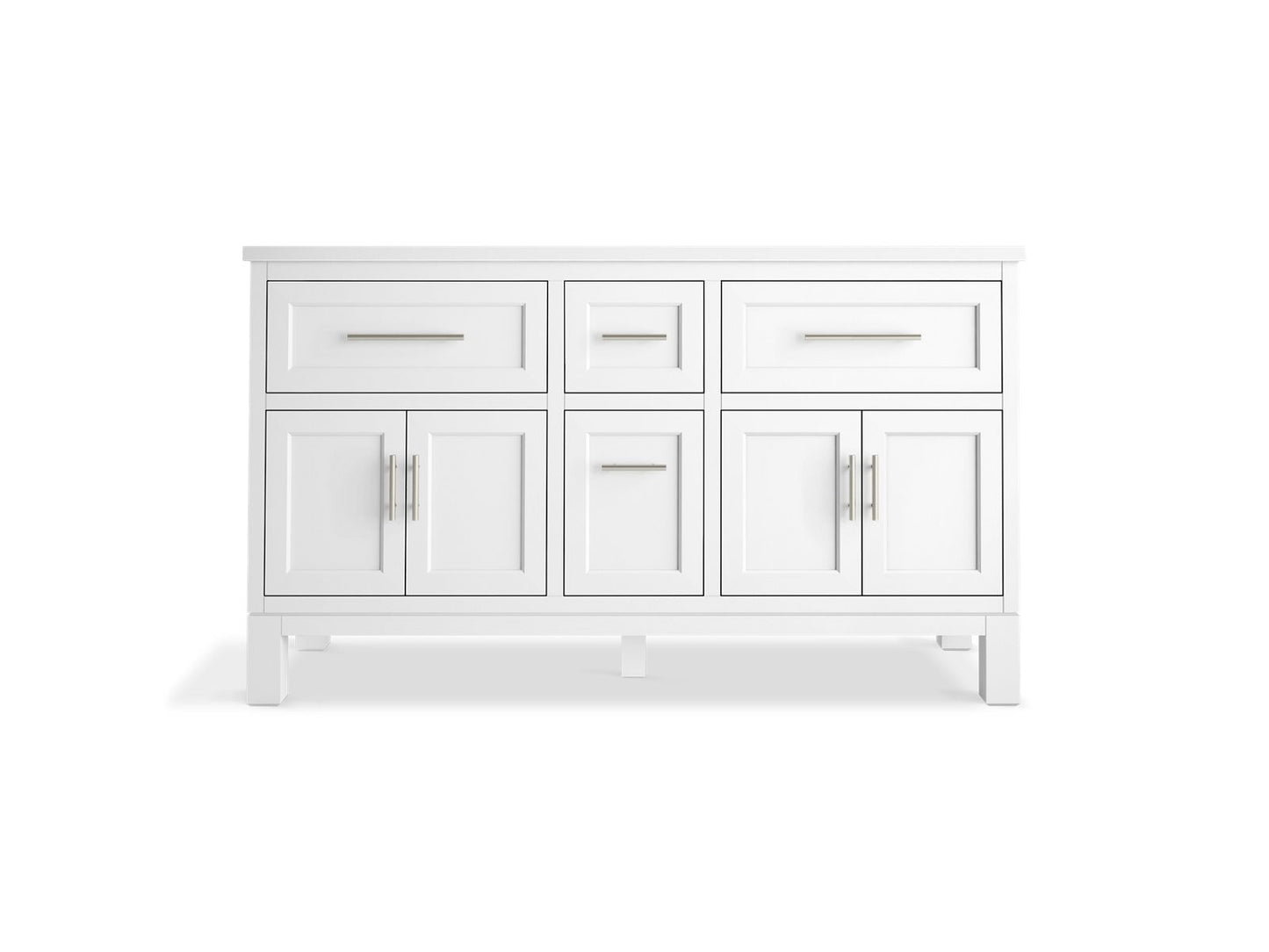 KOHLER K-31246-ASB-0 Quo 60" Bathroom Vanity Cabinet With Sinks And Quartz Top In White